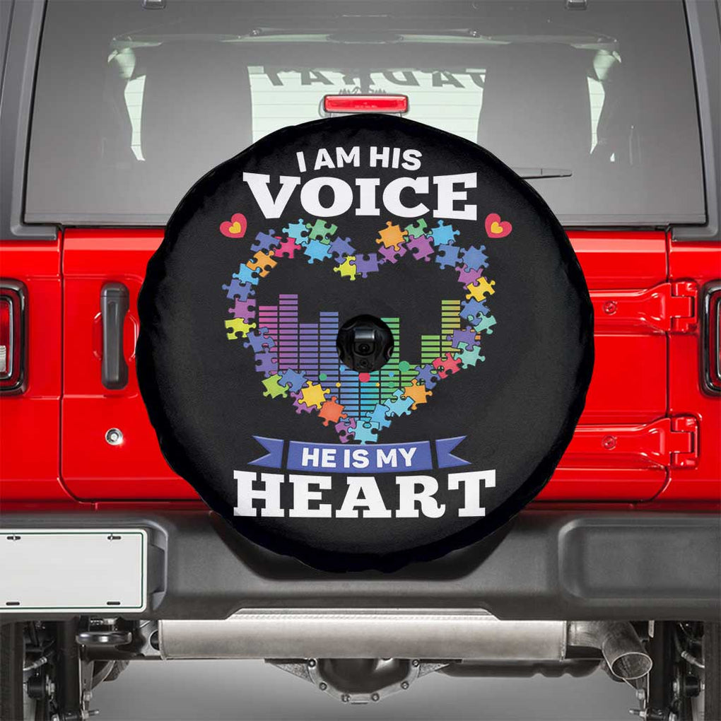 Autism Awareness Spare Tire Cover I Am His Voice He Is My Heart Mom Dad Parents Support TS09 Black Print Your Wear