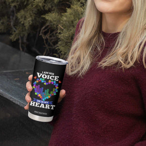 Autism Awareness Tumbler Cup I Am His Voice He Is My Heart Mom Dad Parents Support TS09 Print Your Wear