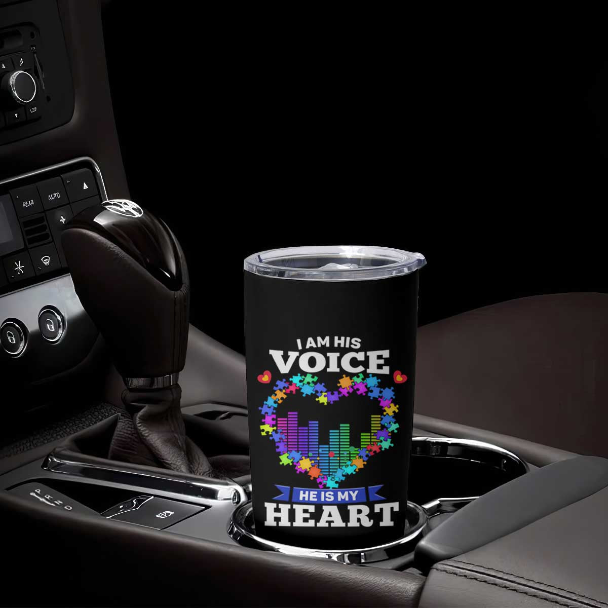 Autism Awareness Tumbler Cup I Am His Voice He Is My Heart Mom Dad Parents Support TS09 Print Your Wear