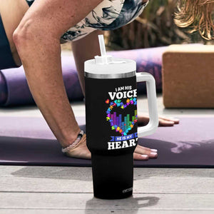 Autism Awareness Tumbler With Handle I Am His Voice He Is My Heart Mom Dad Parents Support TS09 Print Your Wear