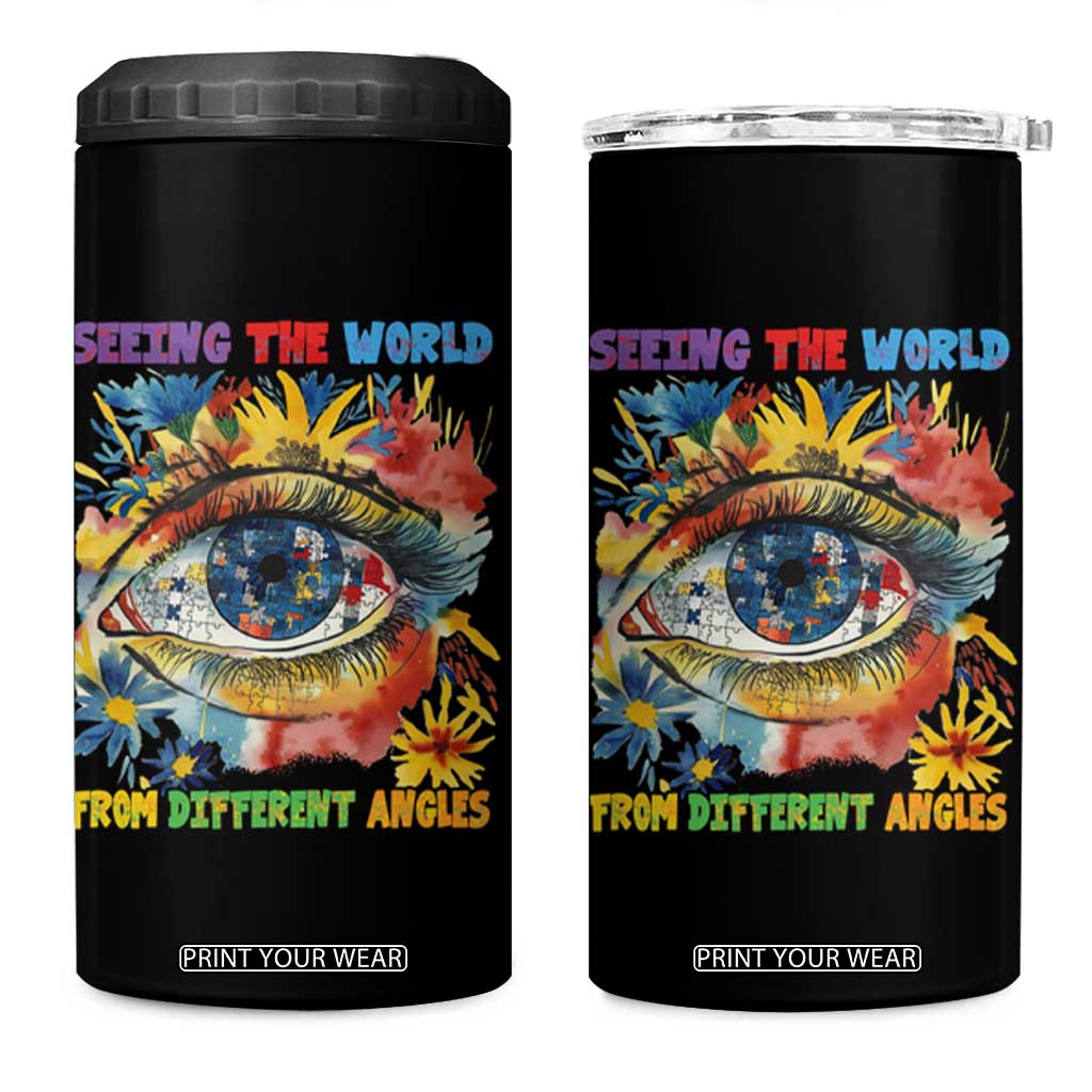 Autism Awareness 4 in 1 Can Cooler Tumbler Puzzle Eyes Seeing The World From Diferent Angles TS09 One Size: 16 oz Black Print Your Wear