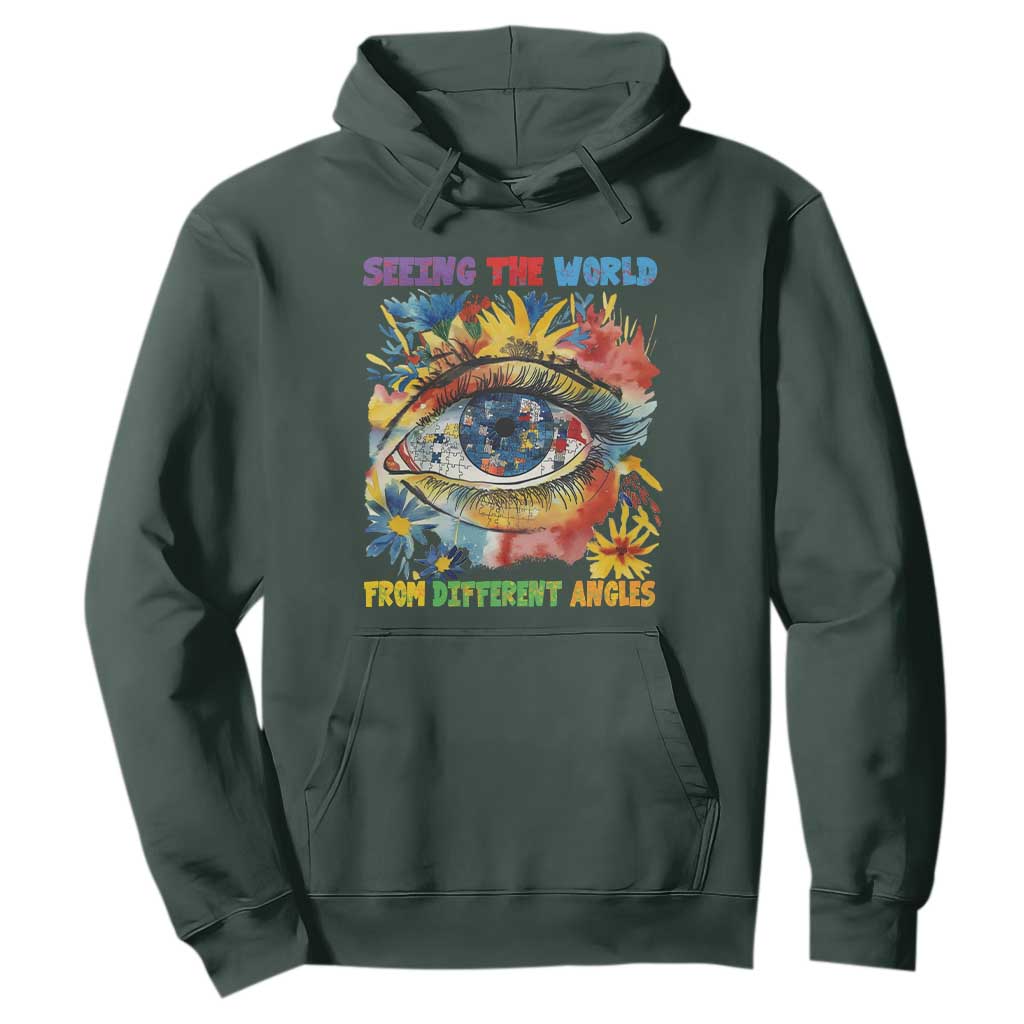 Autism Awareness Hoodie Puzzle Eyes Seeing The World From Diferent Angles TS09 Dark Forest Green Printyourwear