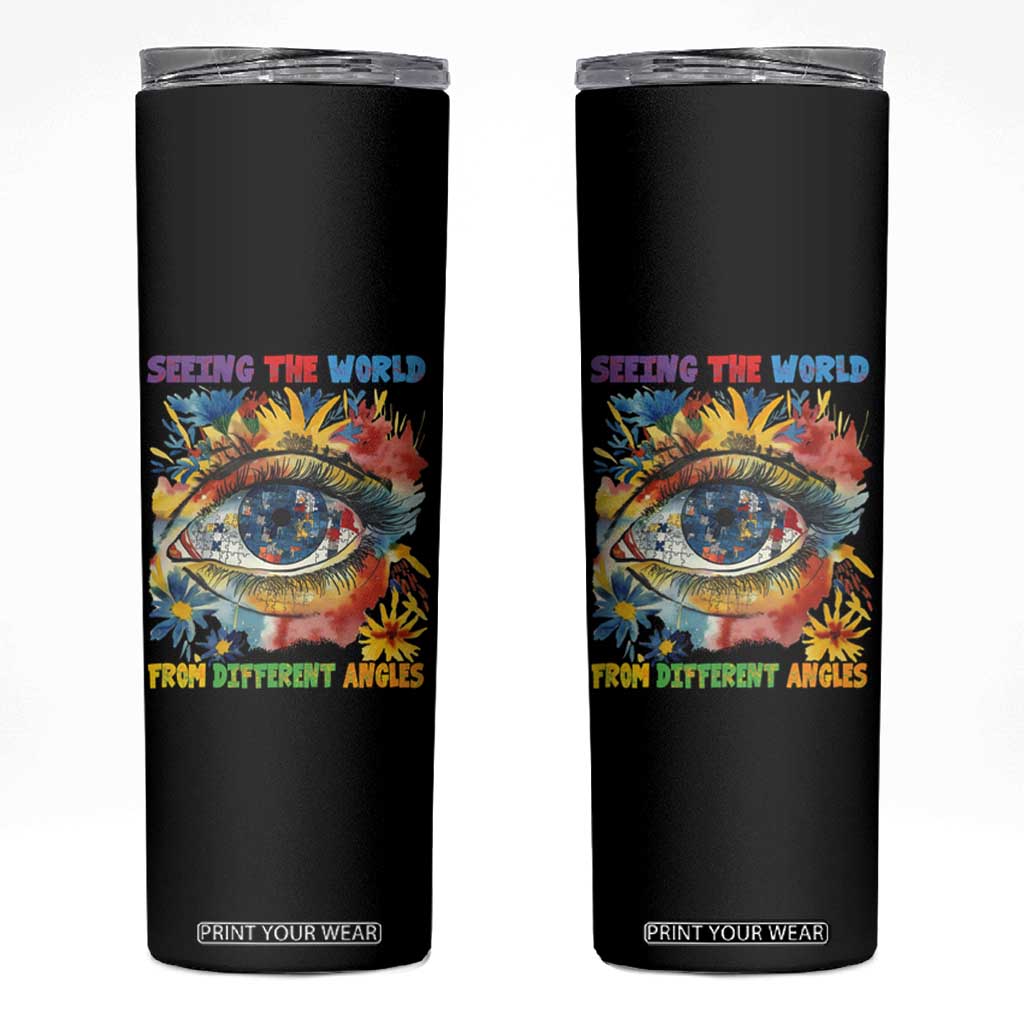 Autism Awareness Skinny Tumbler Puzzle Eyes Seeing The World From Diferent Angles TS09 Black Print Your Wear