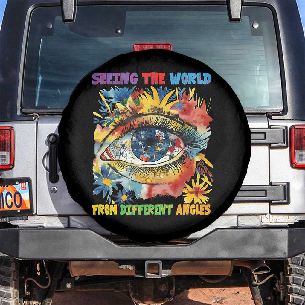 Autism Awareness Spare Tire Cover Puzzle Eyes Seeing The World From Diferent Angles TS09 No hole Black Print Your Wear