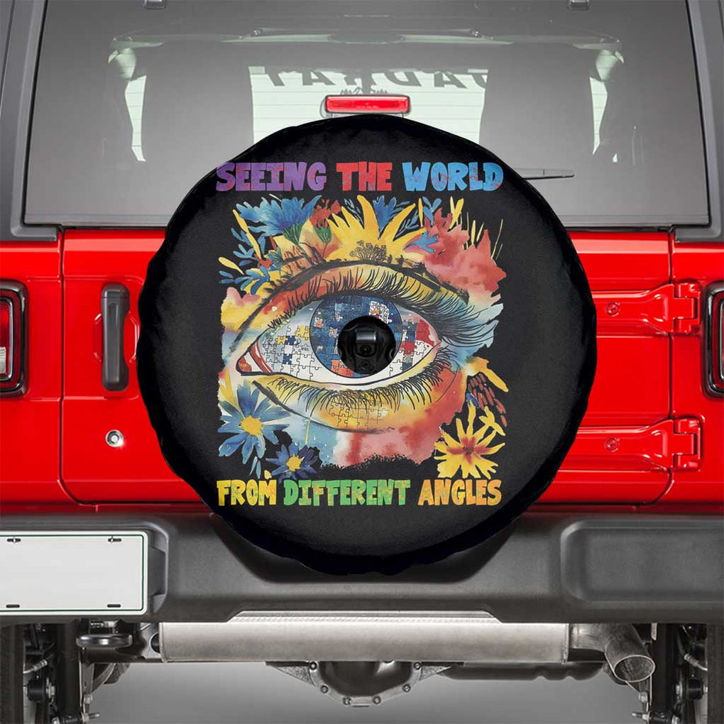 Autism Awareness Spare Tire Cover Puzzle Eyes Seeing The World From Diferent Angles TS09 Black Print Your Wear