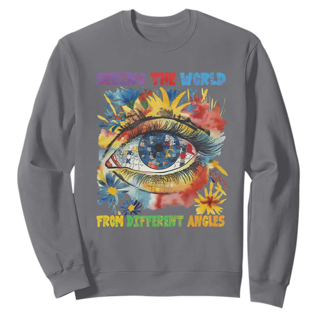 Autism Awareness Sweatshirt Puzzle Eyes Seeing The World From Diferent Angles TS09 Charcoal Printyourwear