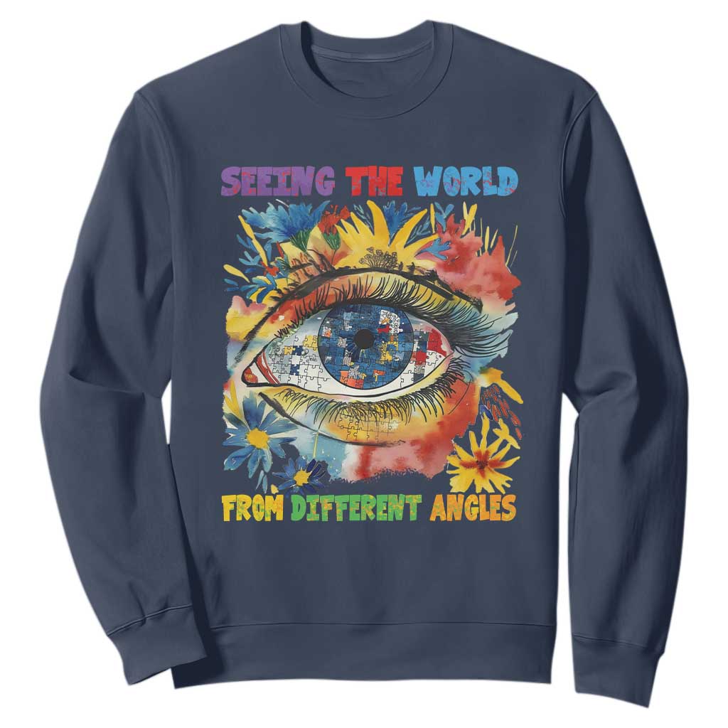 Autism Awareness Sweatshirt Puzzle Eyes Seeing The World From Diferent Angles TS09 Navy Printyourwear