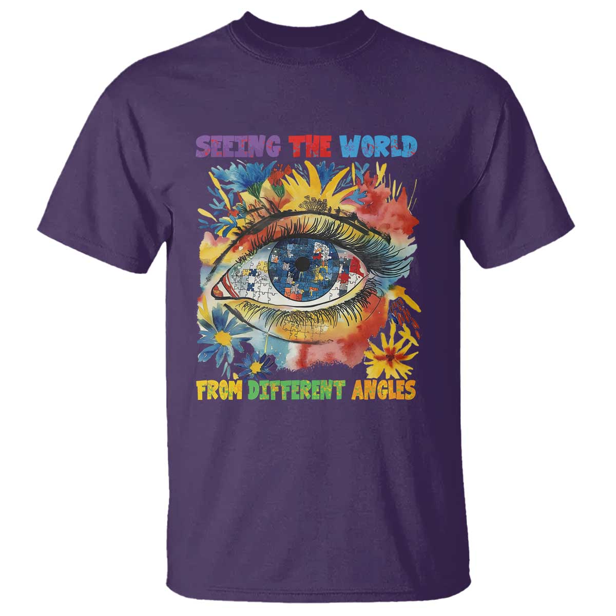 Autism Awareness T Shirt Puzzle Eyes Seeing The World From Diferent Angles TS09 Purple Printyourwear