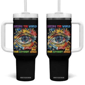Autism Awareness Tumbler With Handle Puzzle Eyes Seeing The World From Diferent Angles TS09 One Size: 40 oz Black Print Your Wear