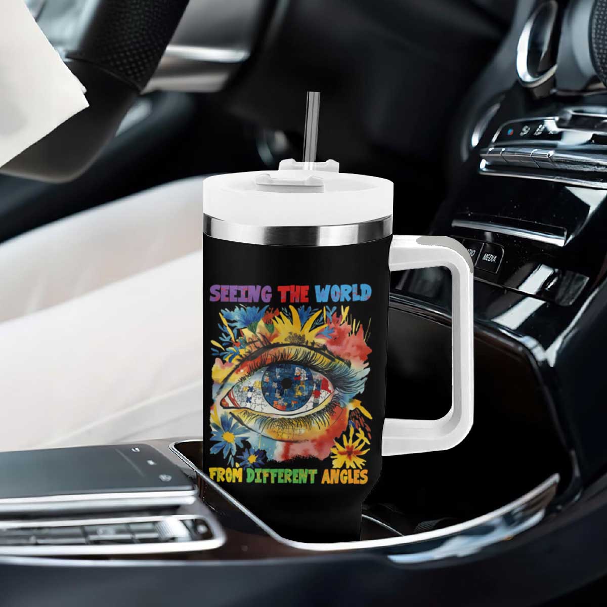 Autism Awareness Tumbler With Handle Puzzle Eyes Seeing The World From Diferent Angles TS09 Print Your Wear