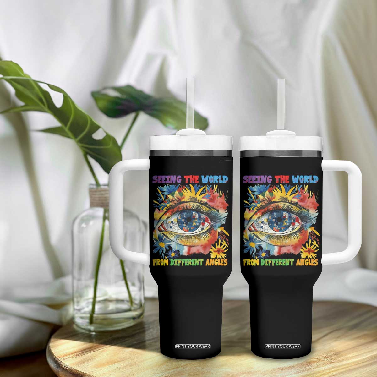 Autism Awareness Tumbler With Handle Puzzle Eyes Seeing The World From Diferent Angles TS09 Print Your Wear