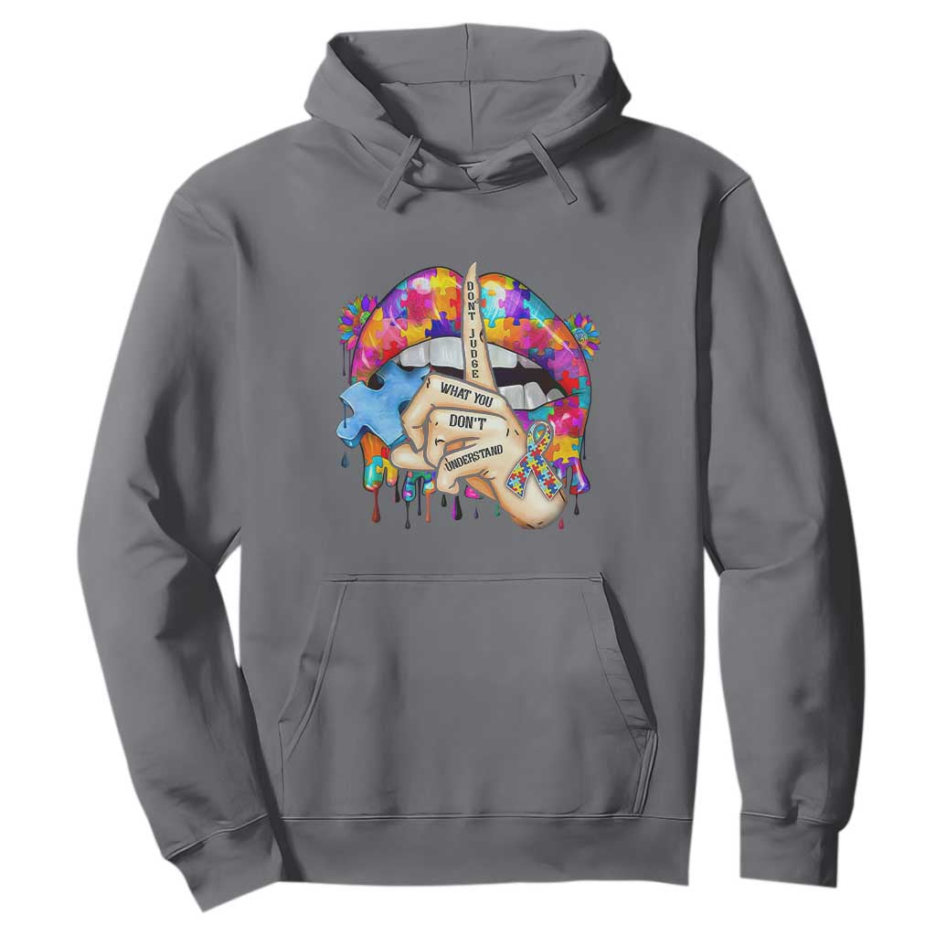 Autism Awareness Hoodie Don't Jundge What You Don't Understand Puzzle Lip TS09 Charcoal Printyourwear