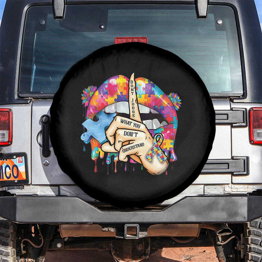 Autism Awareness Spare Tire Cover Don't Jundge What You Don't Understand Puzzle Lip TS09 No hole Black Print Your Wear