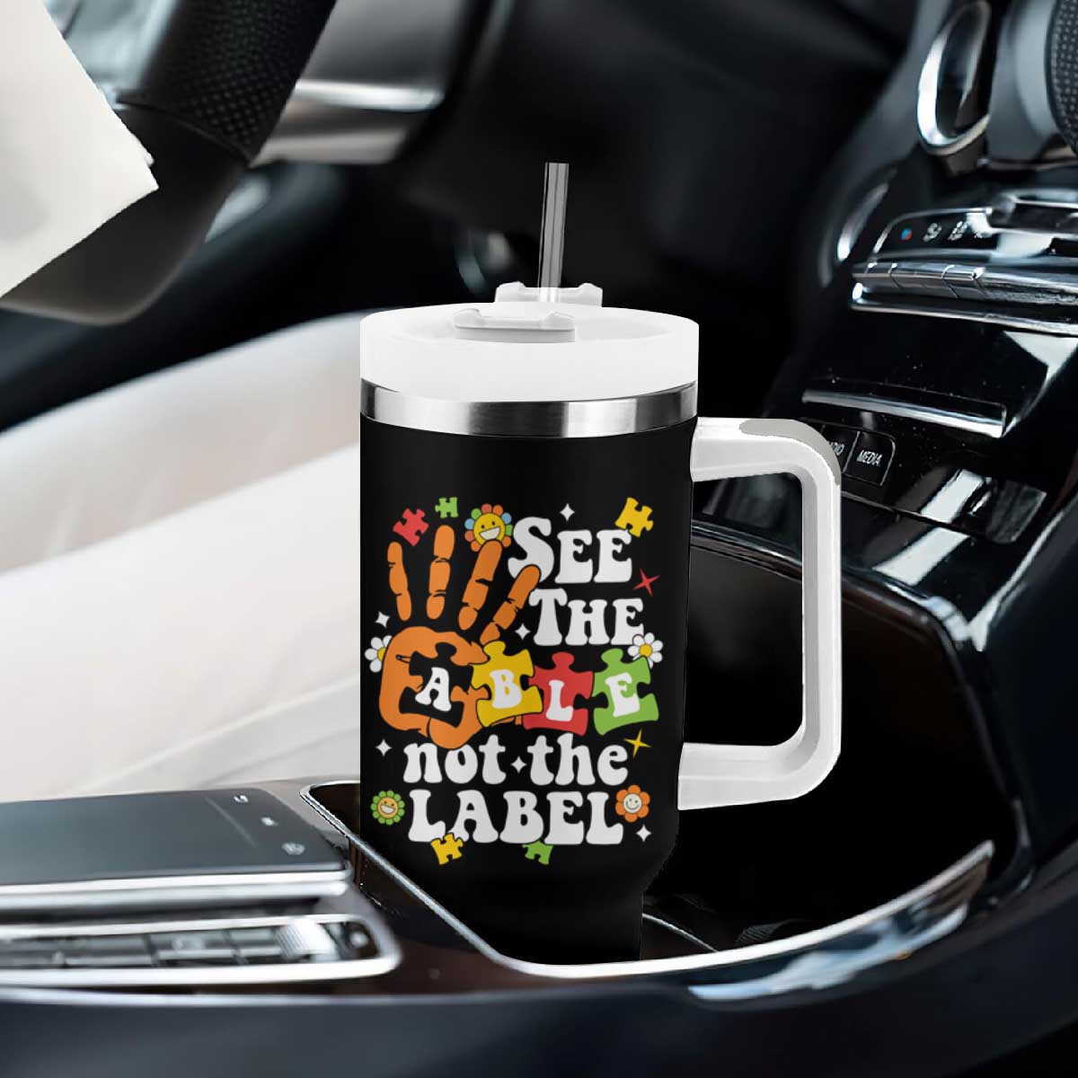 Autism Awareness Tumbler With Handle See The Able Not The Label TS09 Print Your Wear