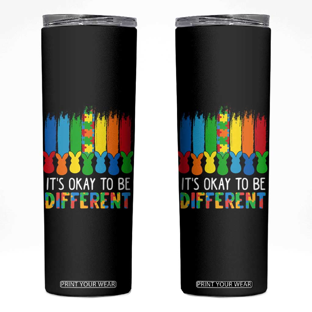 Autism Awareness Skinny Tumbler It's OK To Be Different Puzzle Easter Bunny TS09 Black Print Your Wear