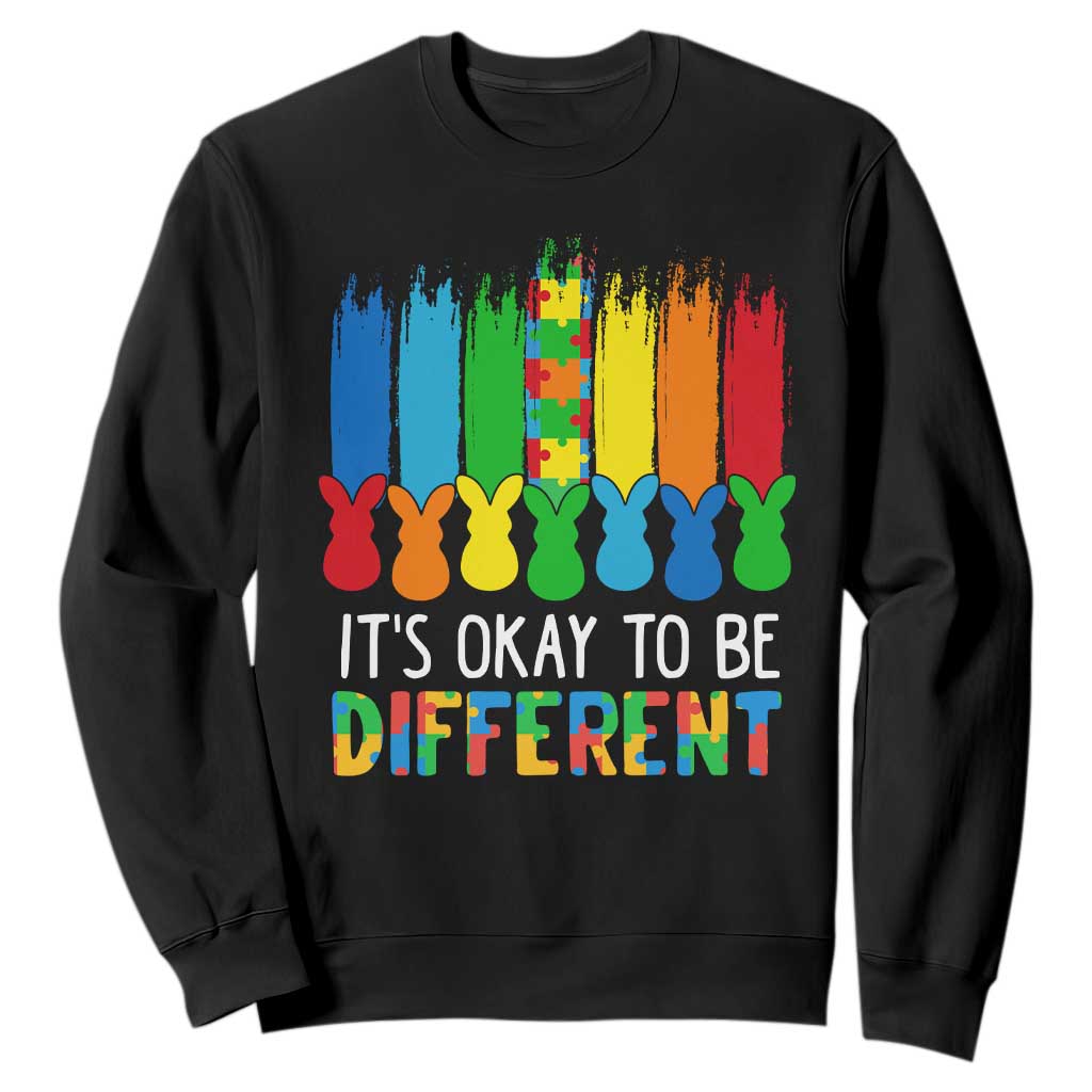Autism Awareness Sweatshirt It's OK To Be Different Puzzle Easter Bunny TS09 Black Printyourwear