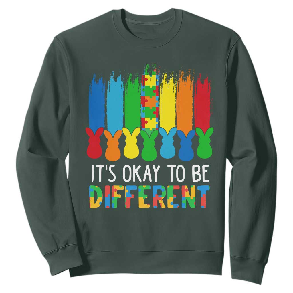 Autism Awareness Sweatshirt It's OK To Be Different Puzzle Easter Bunny TS09 Dark Forest Green Printyourwear