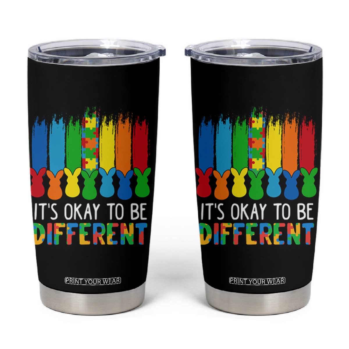 Autism Awareness Tumbler Cup It's OK To Be Different Puzzle Easter Bunny TS09 Black Print Your Wear