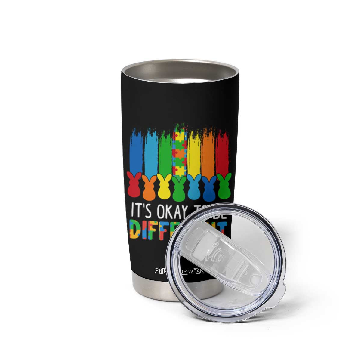 Autism Awareness Tumbler Cup It's OK To Be Different Puzzle Easter Bunny TS09 Print Your Wear