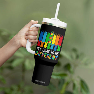 Autism Awareness Tumbler With Handle It's OK To Be Different Puzzle Easter Bunny TS09 Print Your Wear