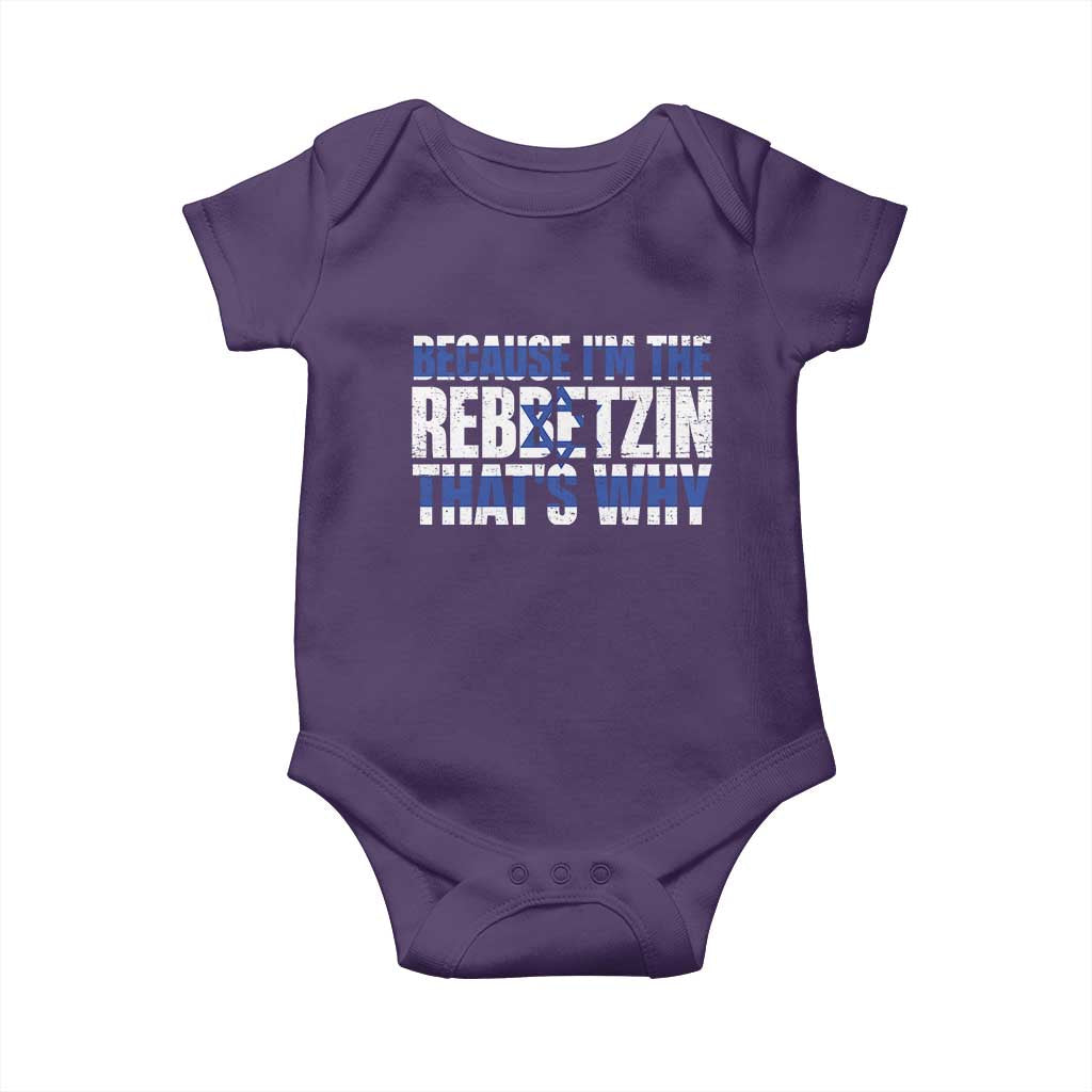 Funny Jewish Baby Onesie Because I'm The Rebbetzin That's Why Rabbi Purim TS09 Purple Print Your Wear