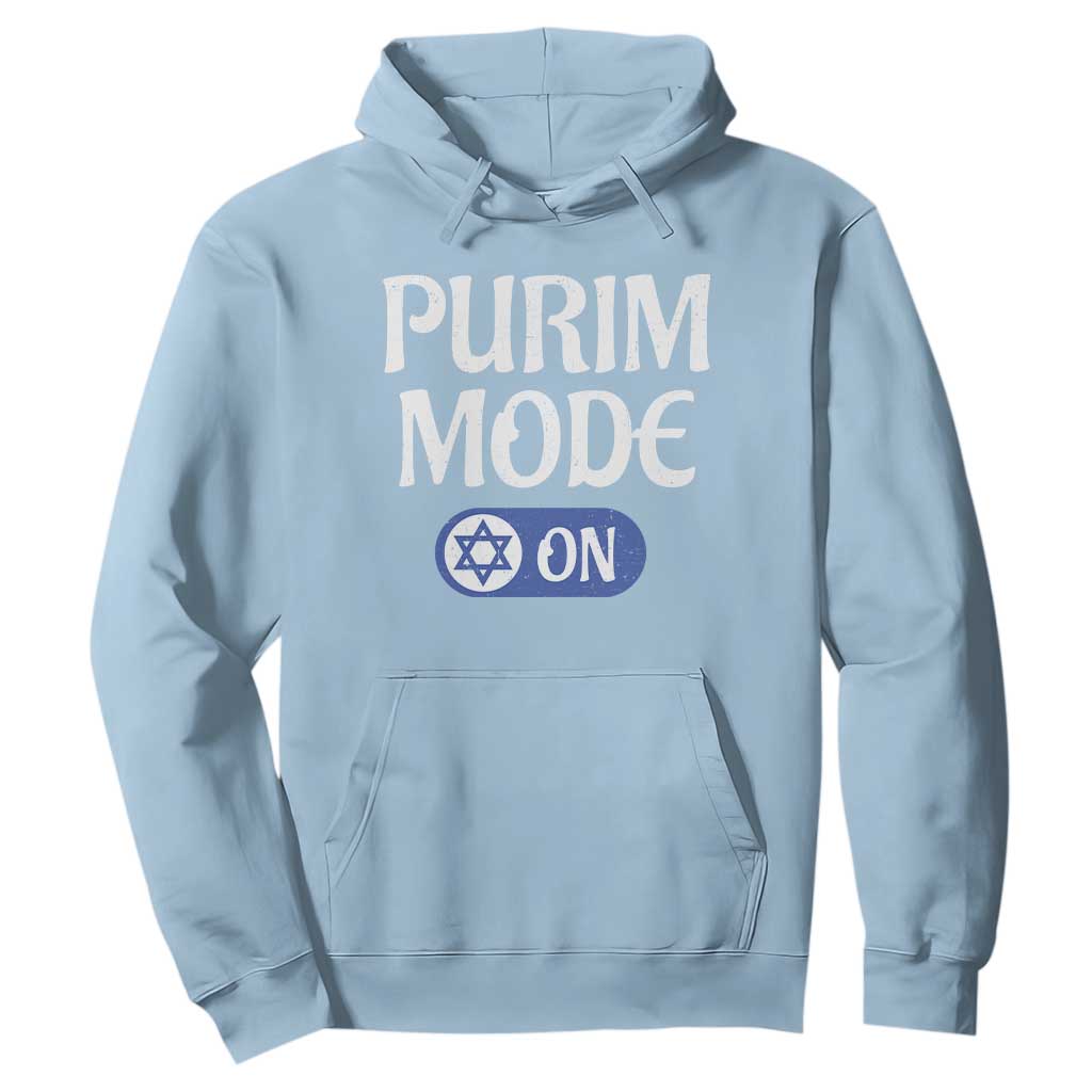 Funny Purim Mode On Hoodie Jewish Star of David TS09 Light Blue Print Your Wear