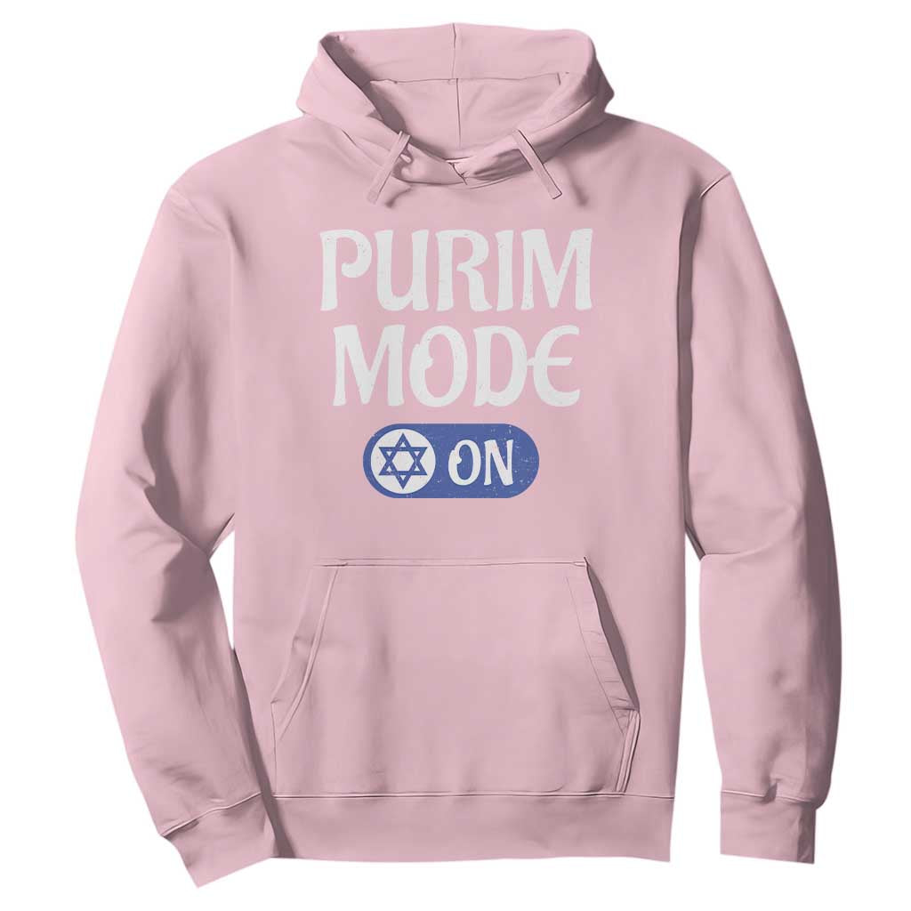 Funny Purim Mode On Hoodie Jewish Star of David TS09 Light Pink Print Your Wear