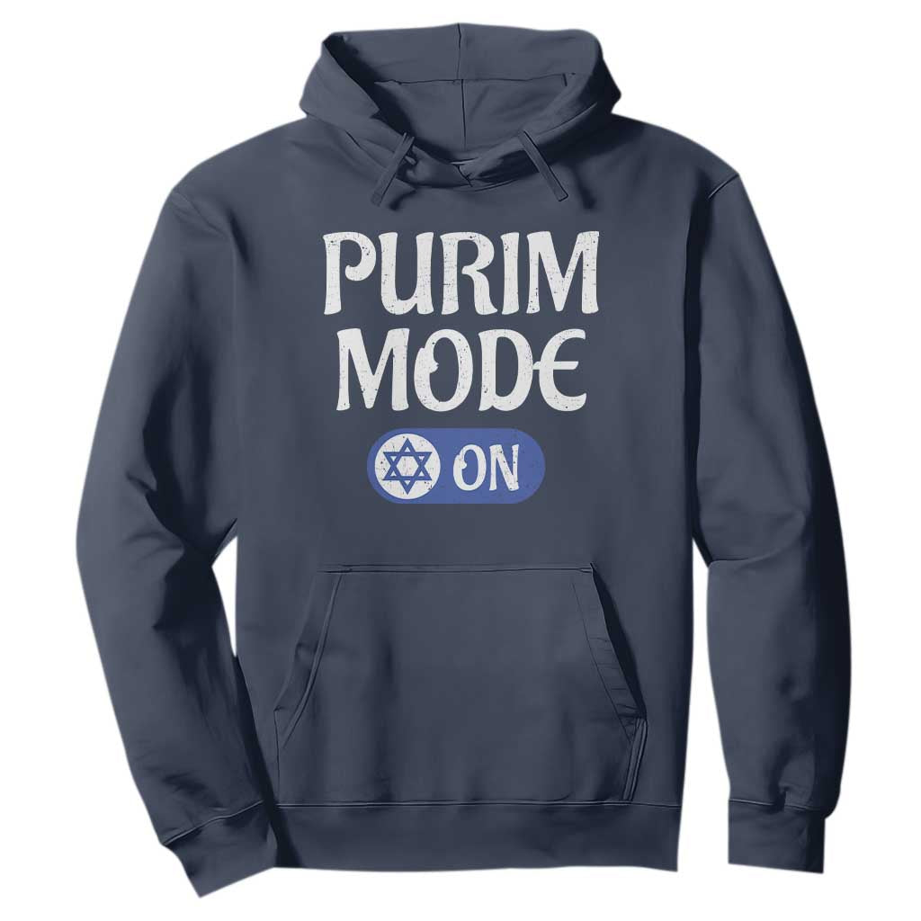 Funny Purim Mode On Hoodie Jewish Star of David TS09 Navy Print Your Wear