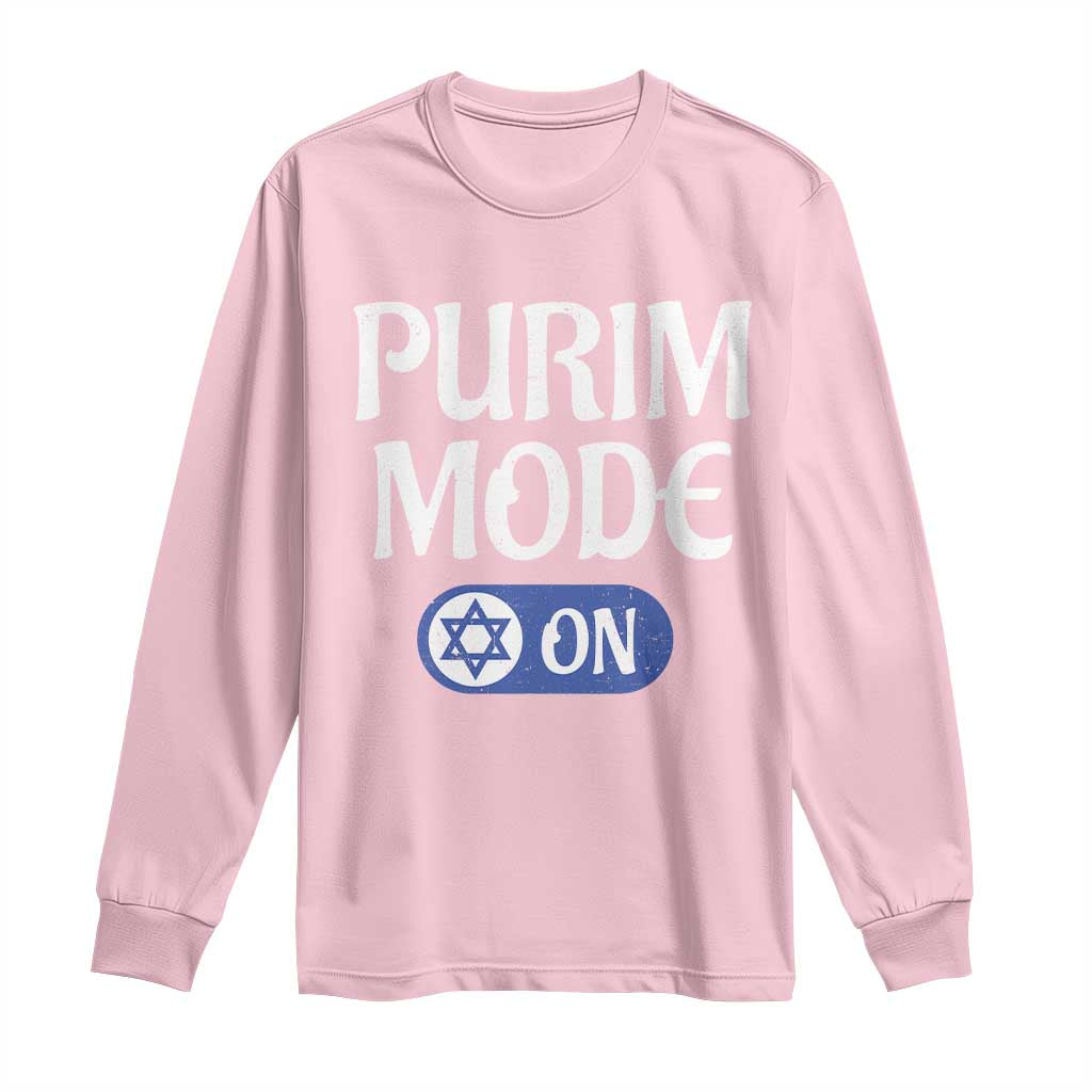 Funny Purim Mode On Long Sleeve Shirt Jewish Star of David TS09 Light Pink Print Your Wear