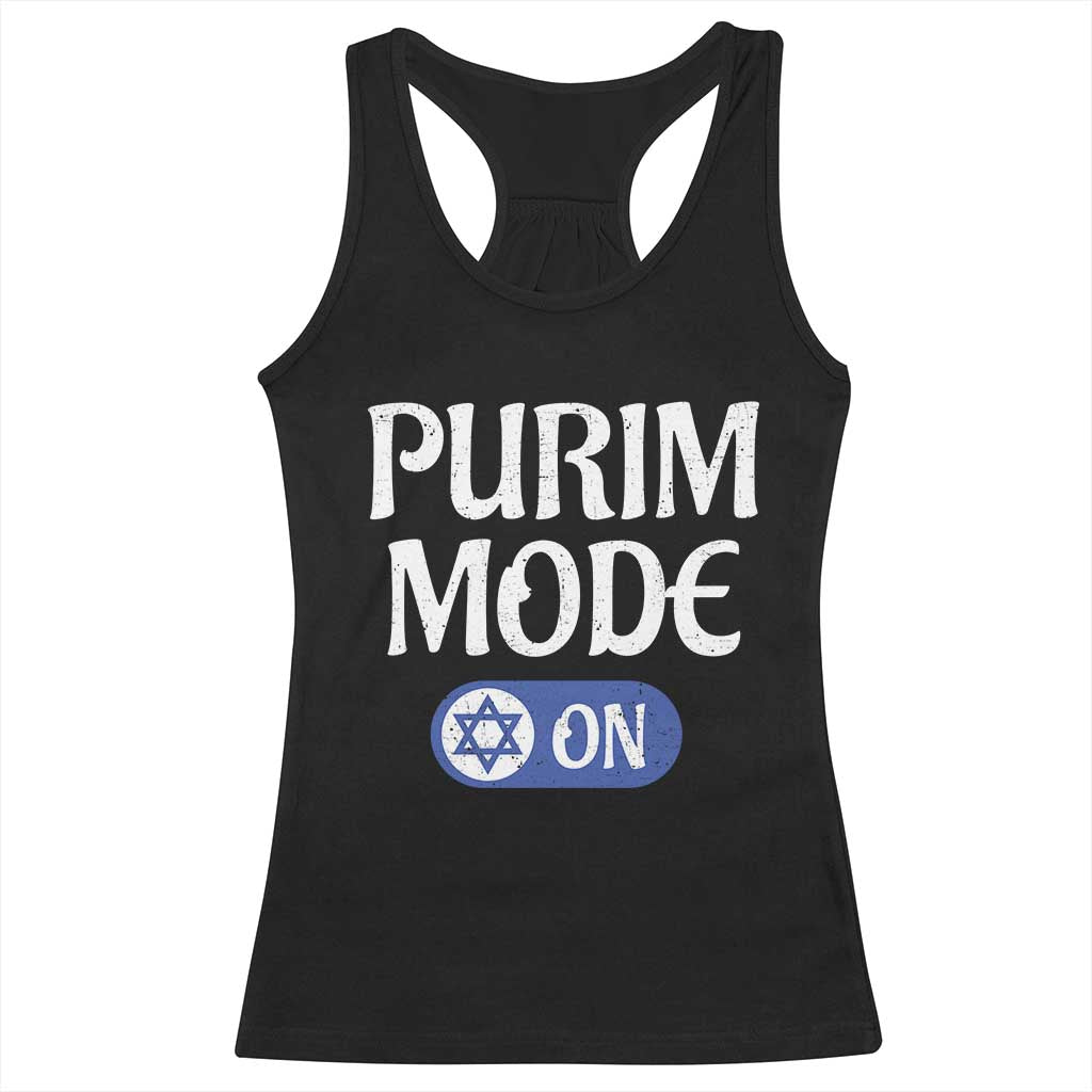 Funny Purim Mode On Racerback Tank Top Jewish Star of David TS09 Black Print Your Wear