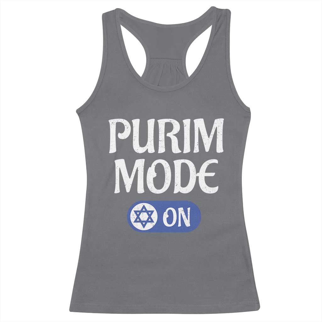 Funny Purim Mode On Racerback Tank Top Jewish Star of David TS09 Charcoal Print Your Wear