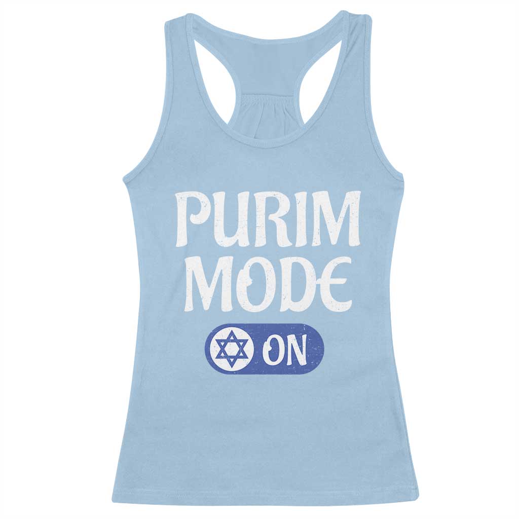 Funny Purim Mode On Racerback Tank Top Jewish Star of David TS09 Light Blue Print Your Wear