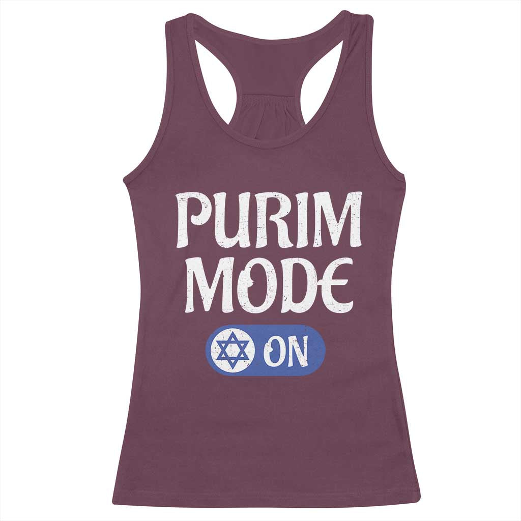 Funny Purim Mode On Racerback Tank Top Jewish Star of David TS09 Maroon Print Your Wear