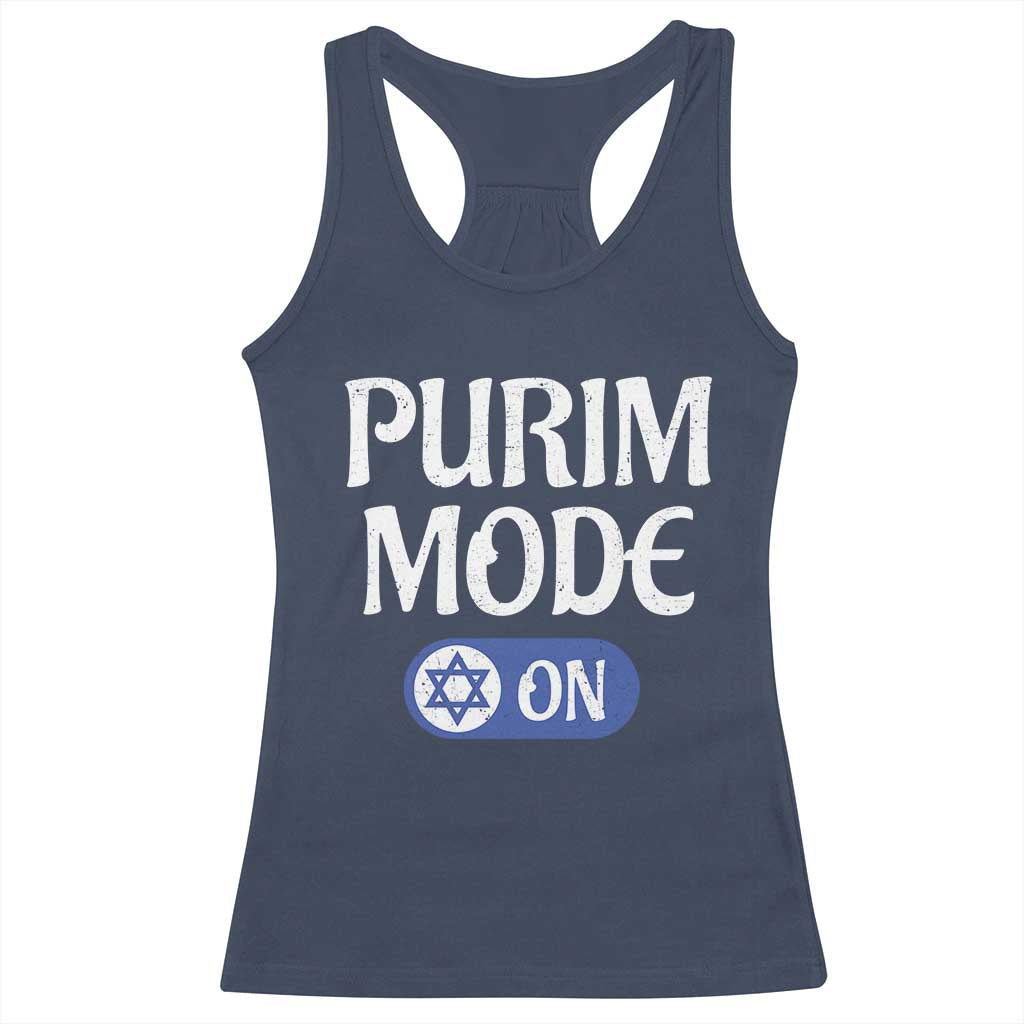 Funny Purim Mode On Racerback Tank Top Jewish Star of David TS09 Navy Print Your Wear