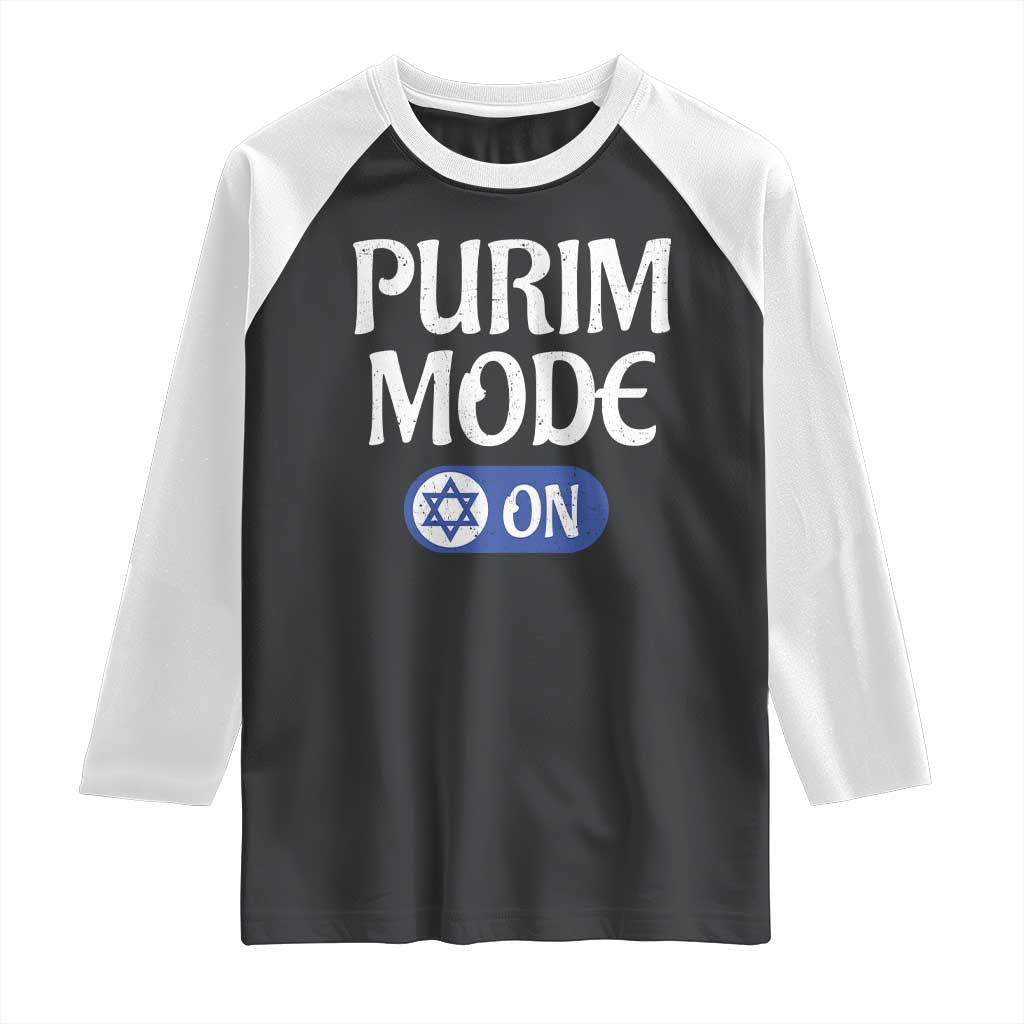 Funny Purim Mode On Raglan Shirt Jewish Star of David TS09 Black White Print Your Wear