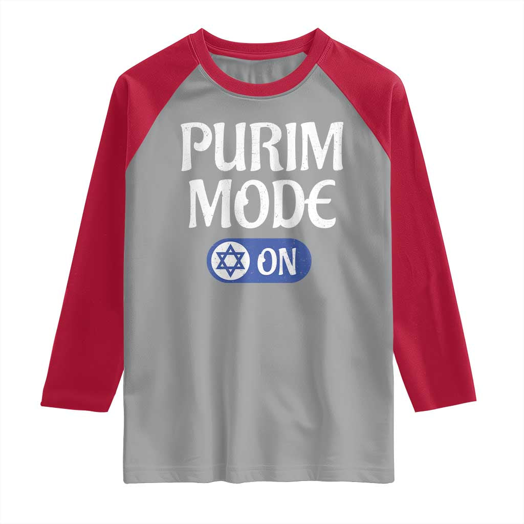 Funny Purim Mode On Raglan Shirt Jewish Star of David TS09 Sport Gray Red Print Your Wear