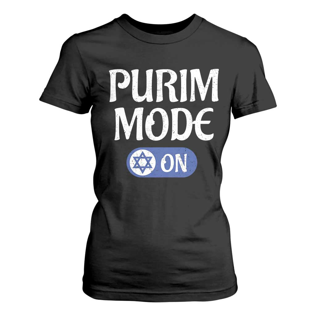 Funny Purim Mode On T Shirt For Women Jewish Star of David TS09 Black Print Your Wear