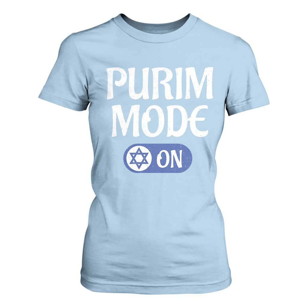 Funny Purim Mode On T Shirt For Women Jewish Star of David TS09 Light Blue Print Your Wear
