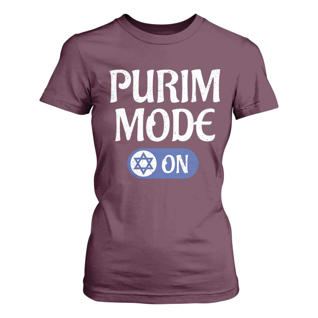 Funny Purim Mode On T Shirt For Women Jewish Star of David TS09 Maroon Print Your Wear