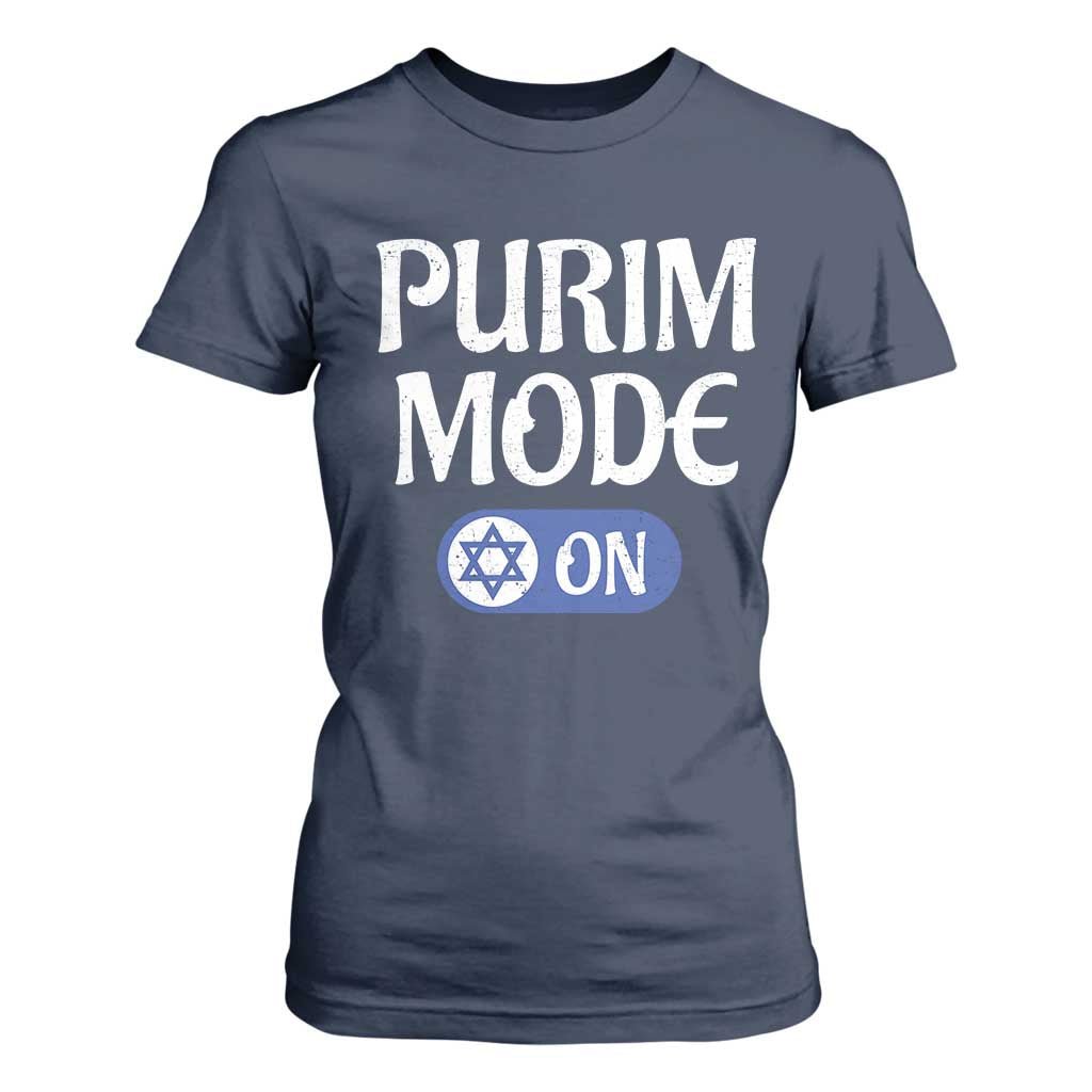 Funny Purim Mode On T Shirt For Women Jewish Star of David TS09 Navy Print Your Wear