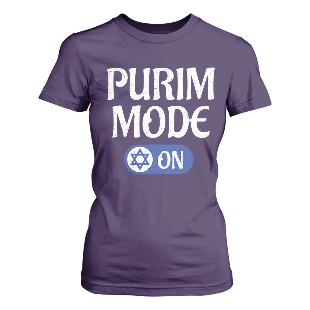 Funny Purim Mode On T Shirt For Women Jewish Star of David TS09 Purple Print Your Wear