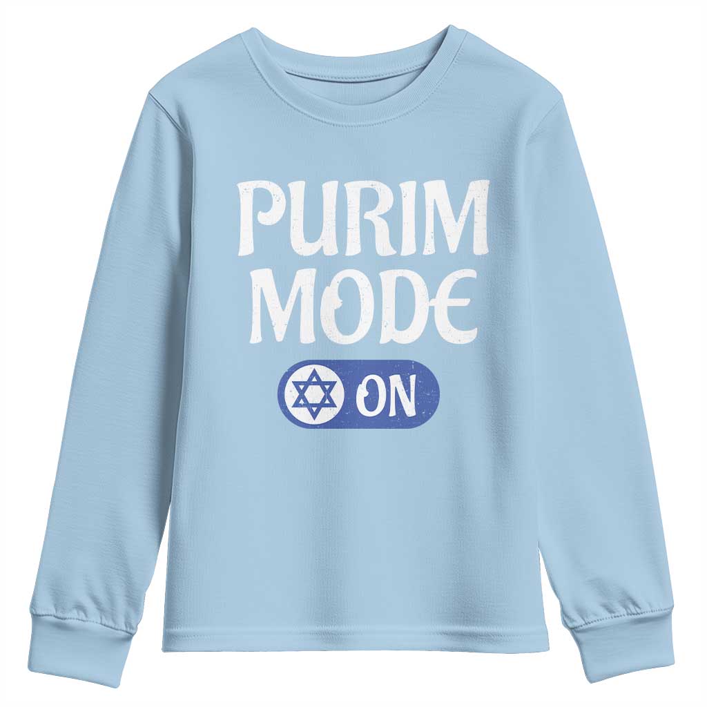Funny Purim Mode On Youth Sweatshirt Jewish Star of David TS09 Light Blue Print Your Wear