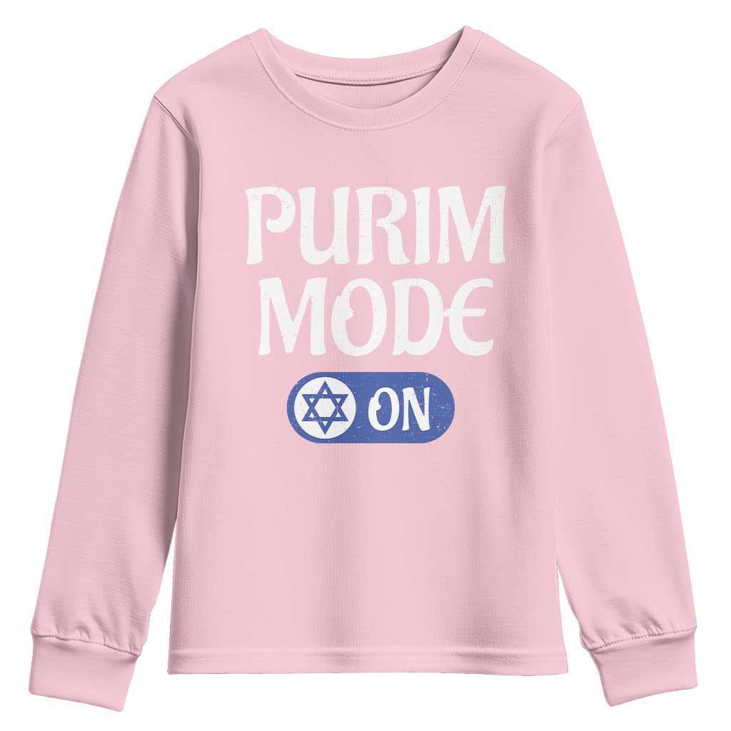 Funny Purim Mode On Youth Sweatshirt Jewish Star of David TS09 Light Pink Print Your Wear