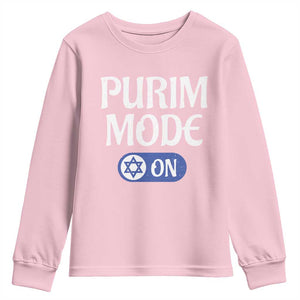 Funny Purim Mode On Youth Sweatshirt Jewish Star of David TS09 Light Pink Print Your Wear