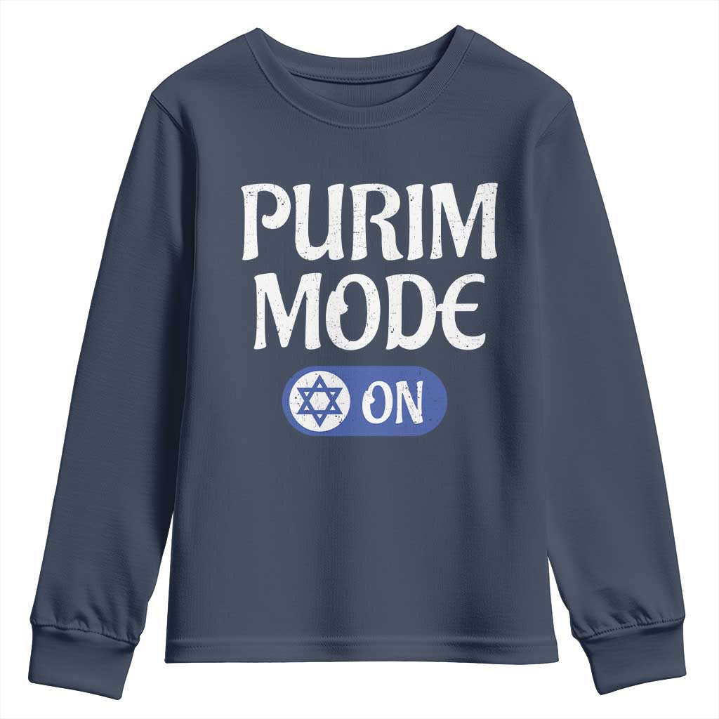 Funny Purim Mode On Youth Sweatshirt Jewish Star of David TS09 Navy Print Your Wear