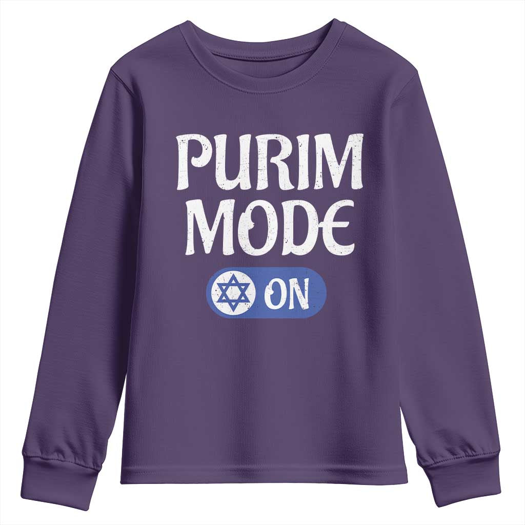 Funny Purim Mode On Youth Sweatshirt Jewish Star of David TS09 Purple Print Your Wear