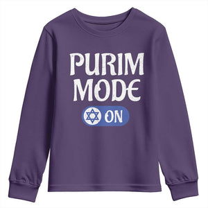 Funny Purim Mode On Youth Sweatshirt Jewish Star of David TS09 Purple Print Your Wear