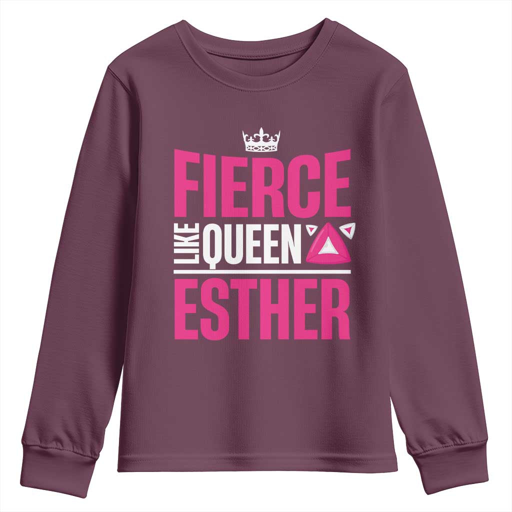 Purim Fierce Like Queen Esther Youth Sweatshirt TS09 Maroon Print Your Wear