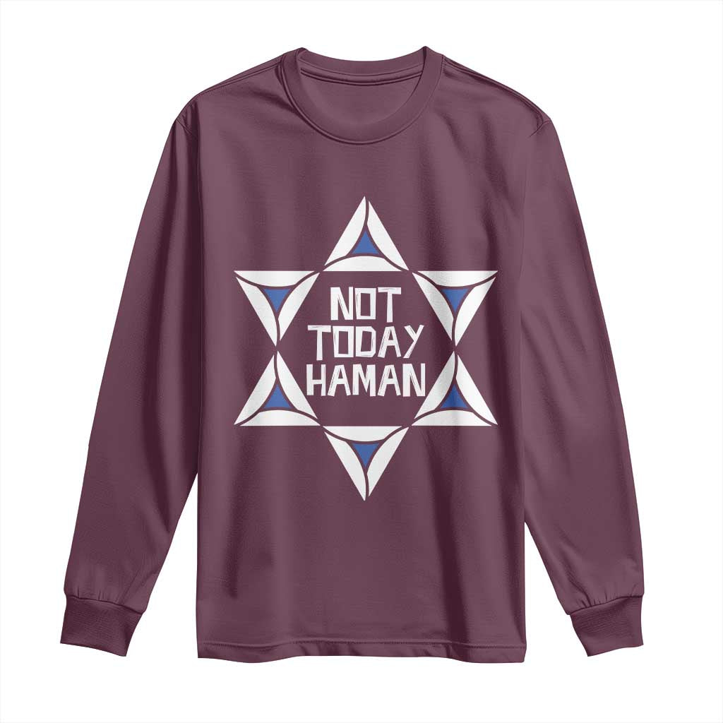Not Today Haman Purim Long Sleeve Shirt Hamantash Jewish Star of David TS09 Maroon Print Your Wear