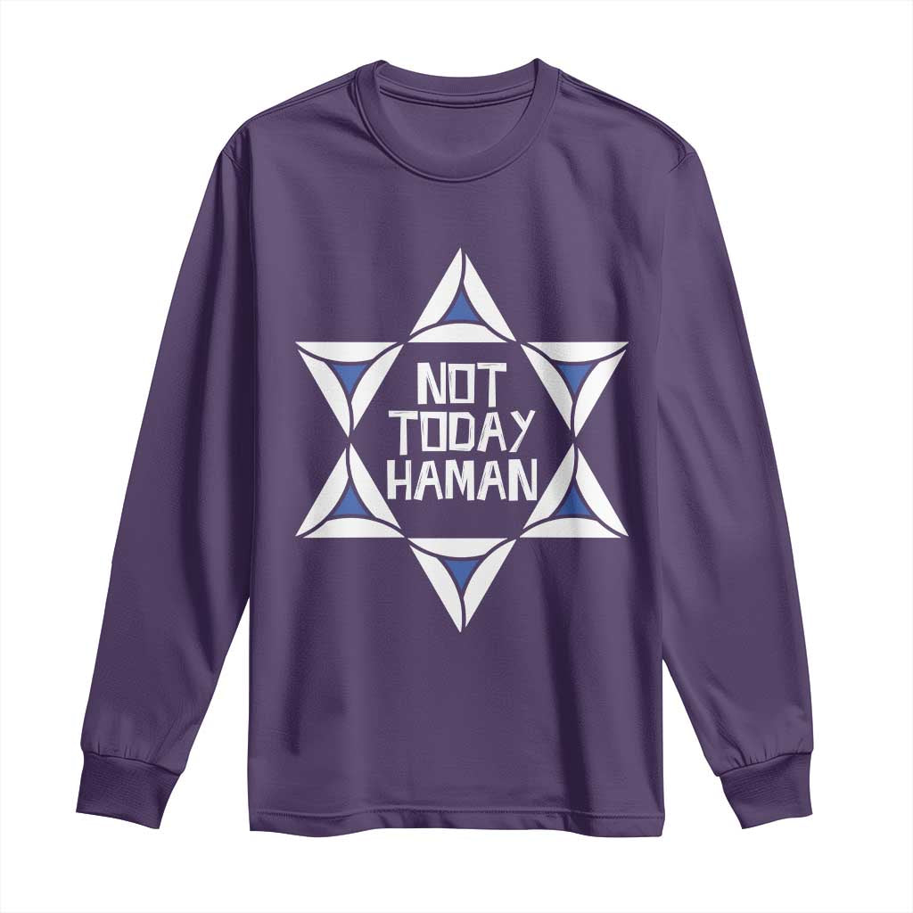 Not Today Haman Purim Long Sleeve Shirt Hamantash Jewish Star of David TS09 Purple Print Your Wear